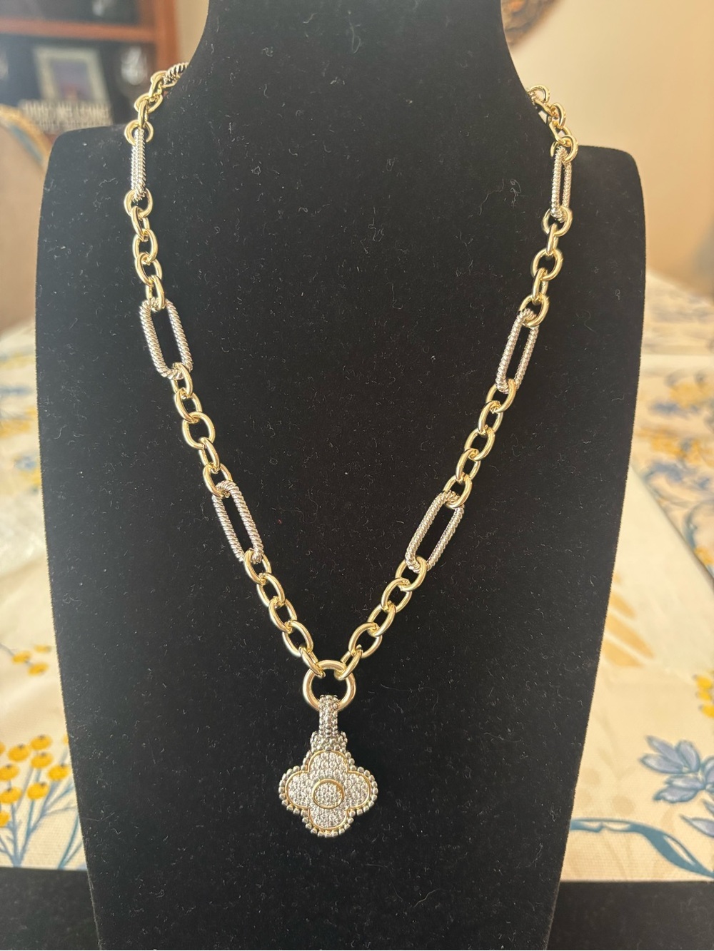 Gold and Silver Two-Tone Pendant Chain Necklace